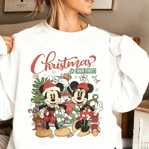 Disney Navidad Mickey Minnie estampado mujer cuello redondo sudadera suéter ropa de calle gráfica Casual invierno cálido pulóver Tops Y2k