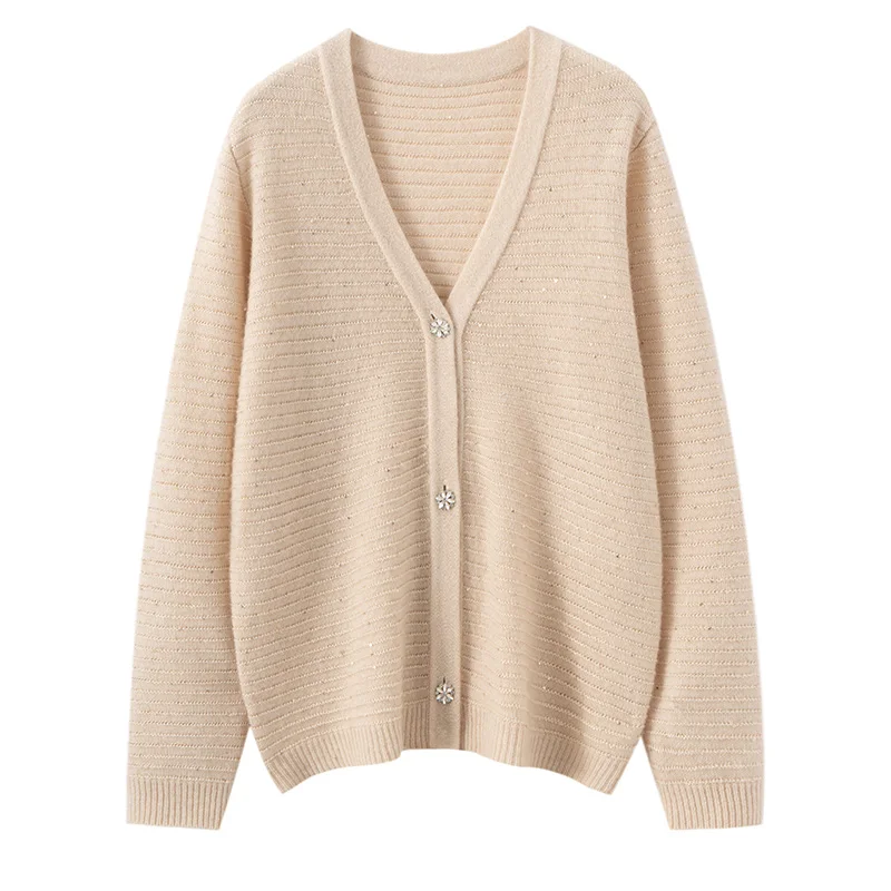 Women's  Pure Cashmere Cardigan Sweater Autumn Winter Thick Warm V-Neck  Soild  Comfort  Daily  Knit  Basic Single Breast Jacket