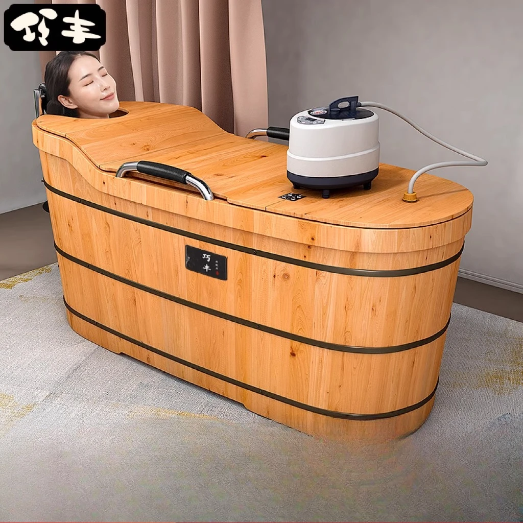 Cedar wood bath bucket, adult whole body household solid wood bath tub, thickened wooden bucket, large sweat steaming wooden