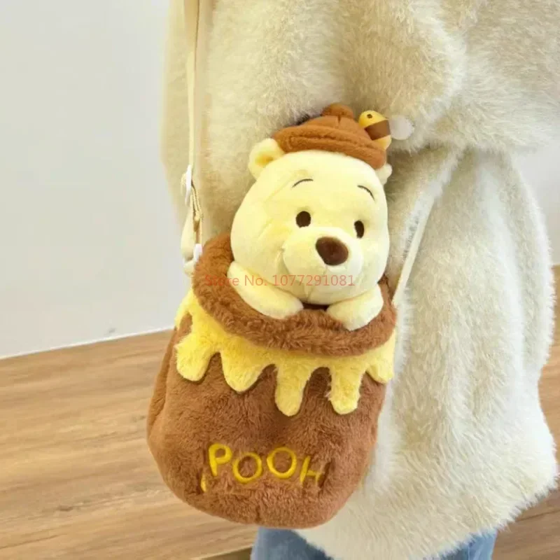 Disney PoohBear Plush Cartoon Cute Honey Jar Child Handbag Popular Fashion Trend Crossbody Bag Toy Gift Backpack Limited Edition