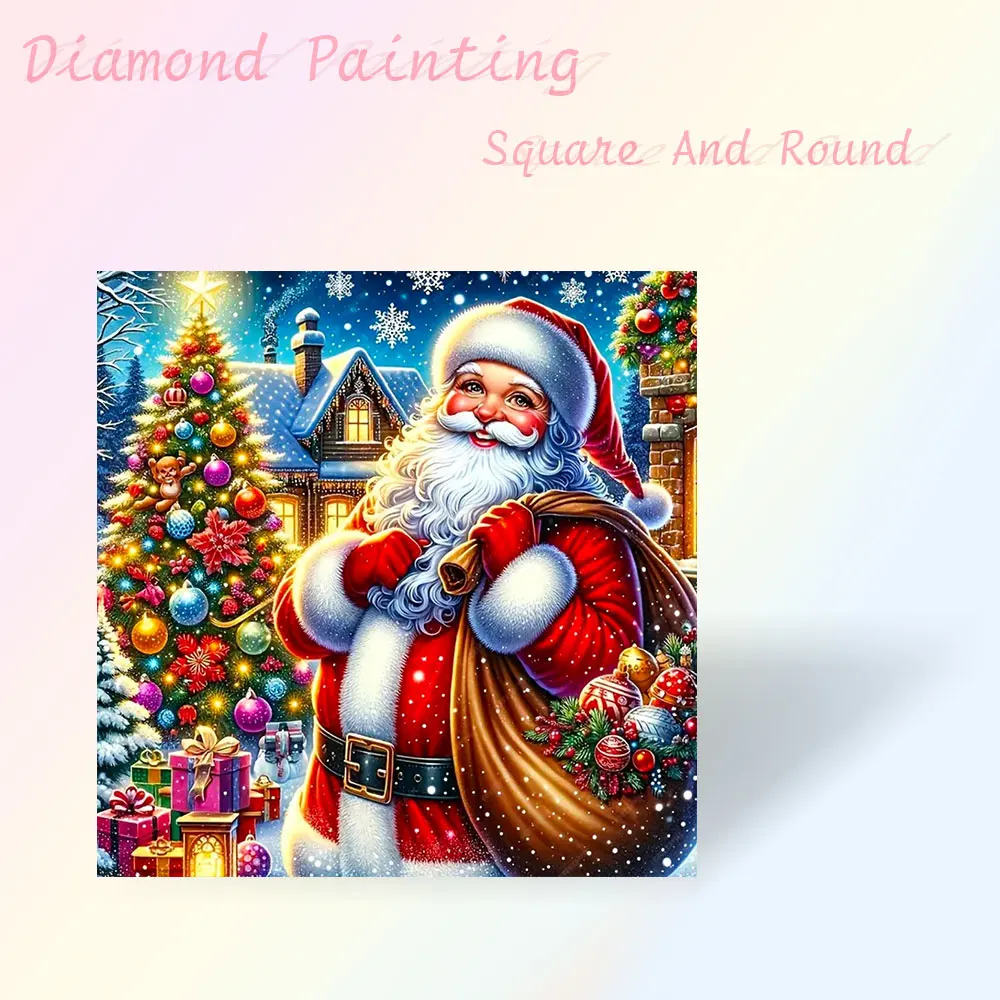 Weihnachtsmann-Diamantgemälde, voll, quadratisch, rund, Diamant-Mosaik, Weihnachtsbild von Strasssteinen, Heimdekoration
