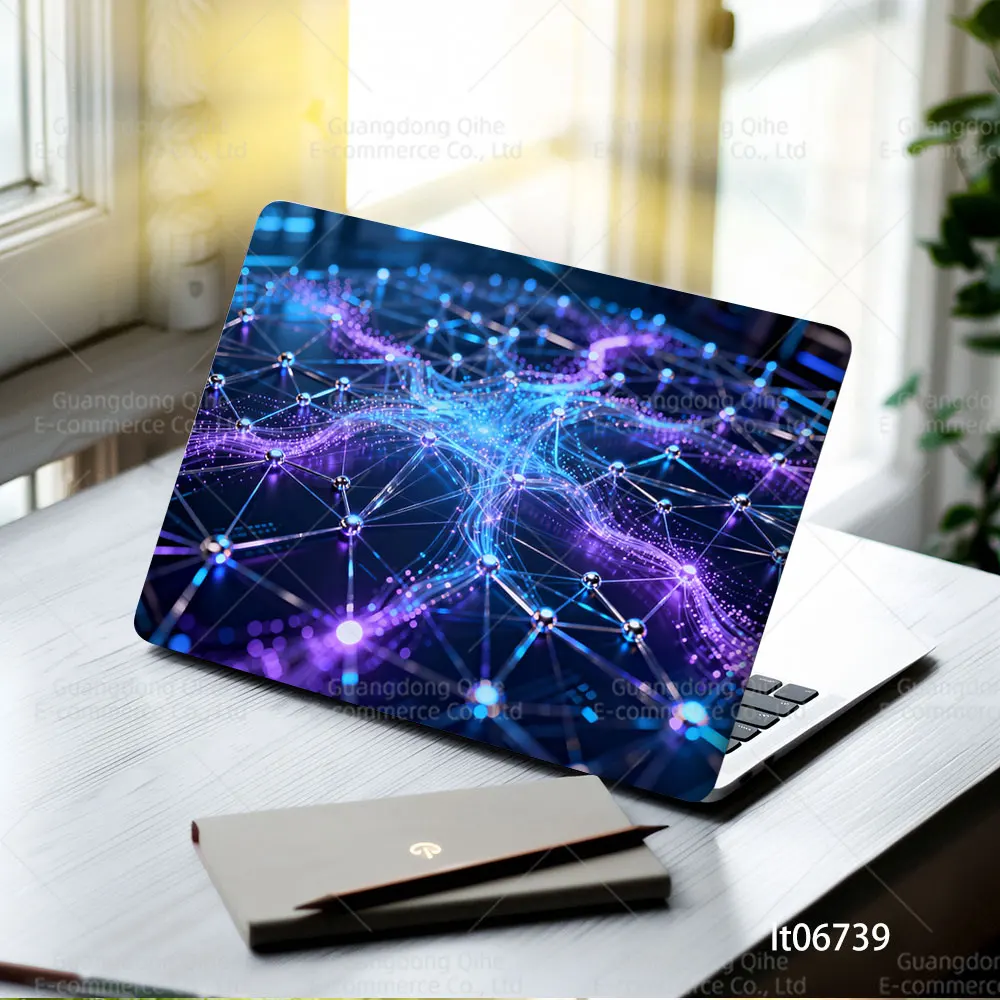 2PCS Cyberpunk Network Laptop Skin Sticker,Tech Style Neon Purple Circuit Design Decal Cover for Macbook HP Dell Lenovo 11-17 in