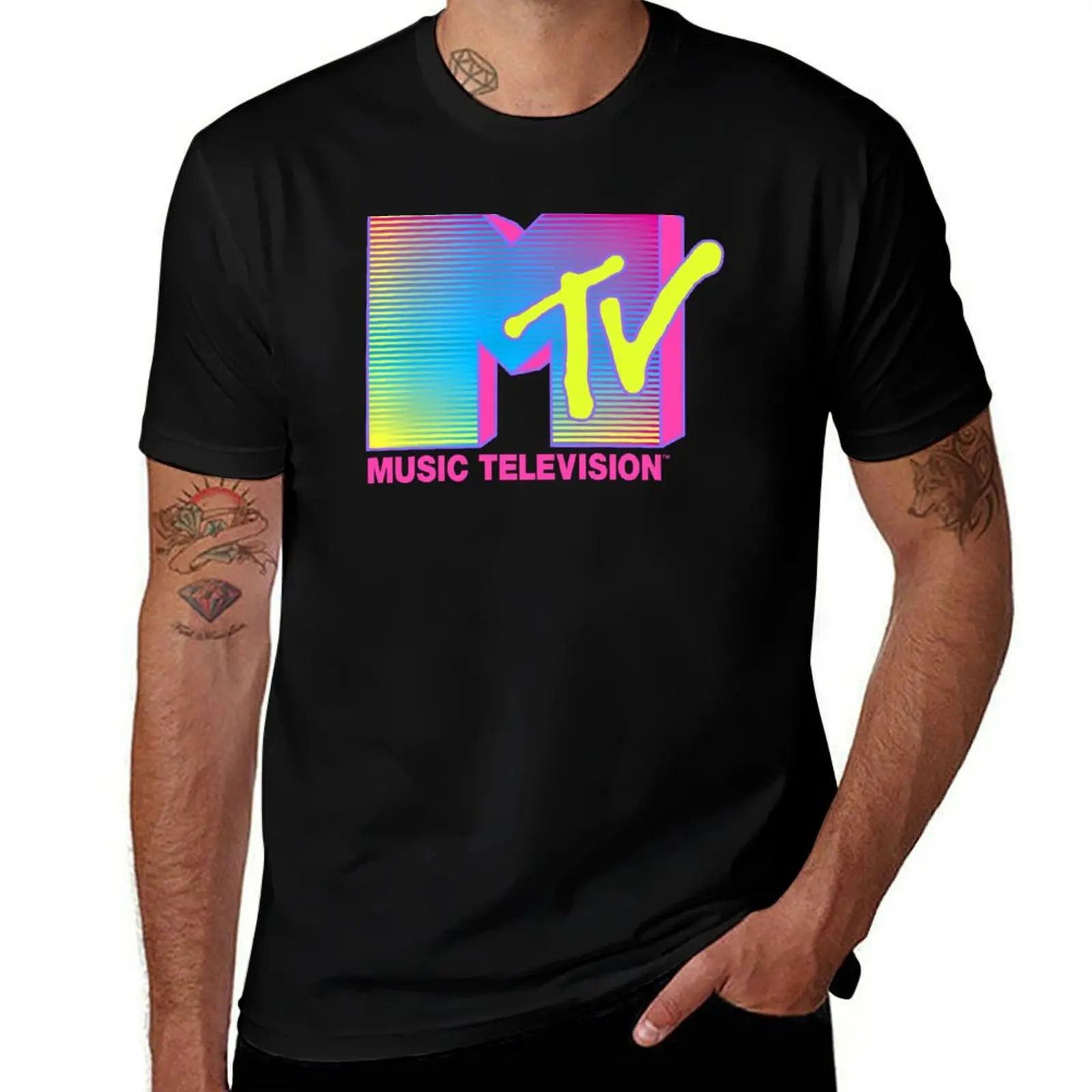 MTV Fluorescent Music Television Logo T-Shirt t shirts for man slim fit T-Shirt