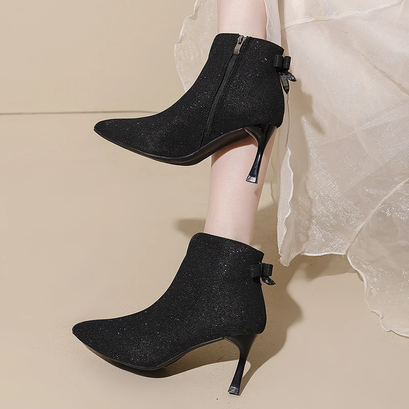 Autumn and Winter Foreign Style Small High-heeled Booties Women's Fine Heel 2025 New Fashion Side Zipper Fashion Ankle Boots