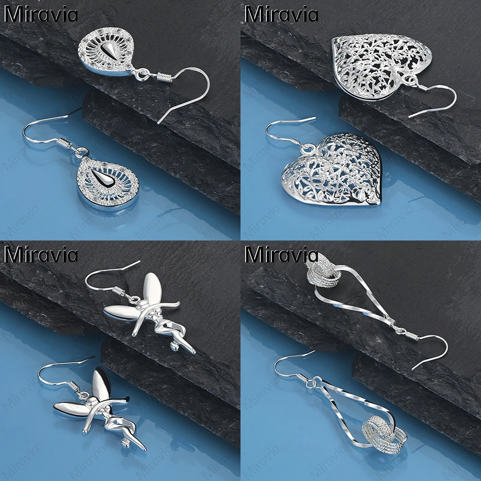 

Miravia 925 Sterling Silver Hollow Half-Sided Love Pattern Earrings Cute Charming Woman Holiday Gift Party Jewelry
