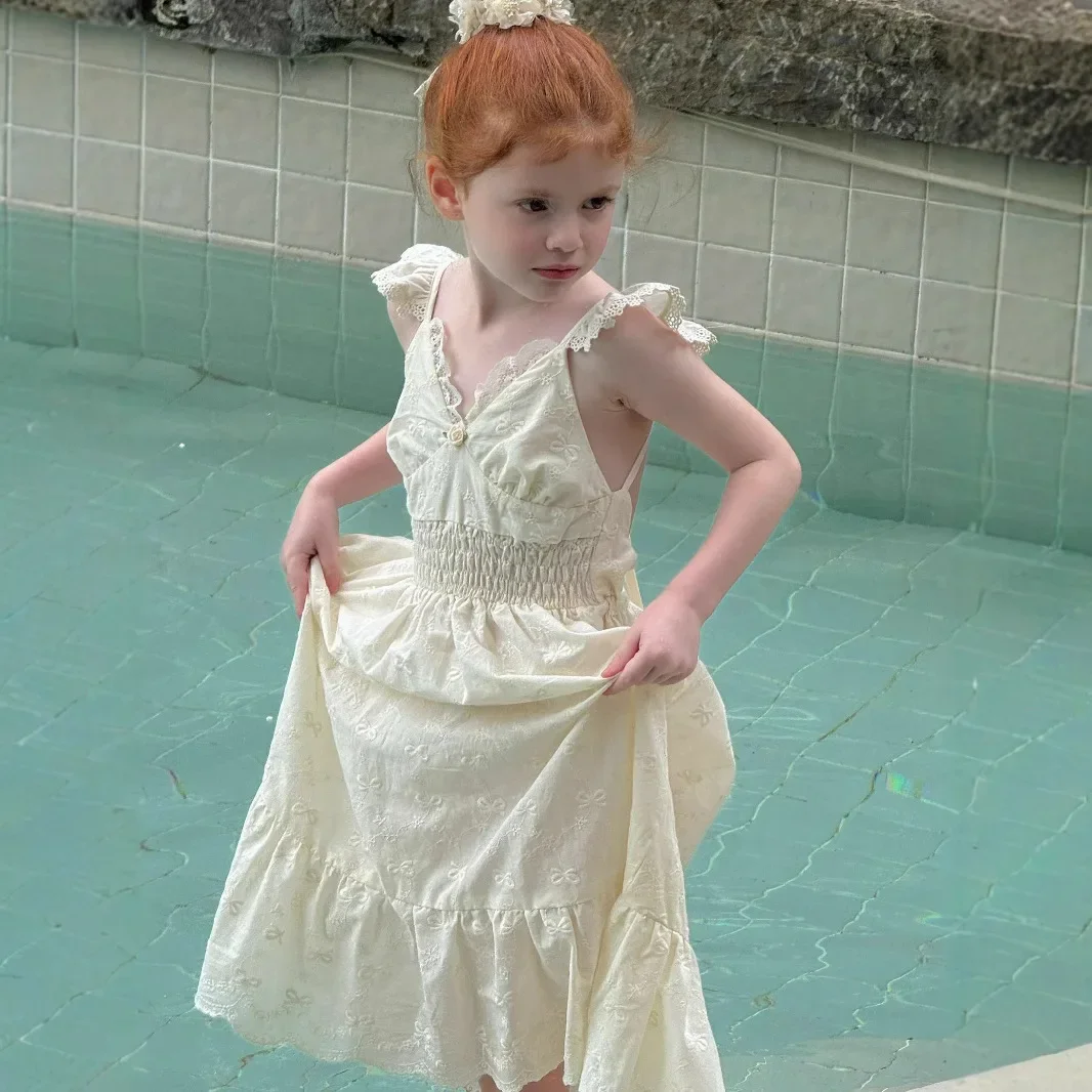 

Girls Skirt 2025 Summer New Childrens Clothing Korean Styl Girl Baby Fashion Seaside Lace Dress Casual Simple and Daily