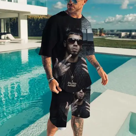 3D 프린트 패션 트랙슈트 티셔츠 반바지 2피스 남성 스트릿웨어 오버사이즈 슈트 스포츠웨어 남성 티셔츠 세트 래퍼 안울