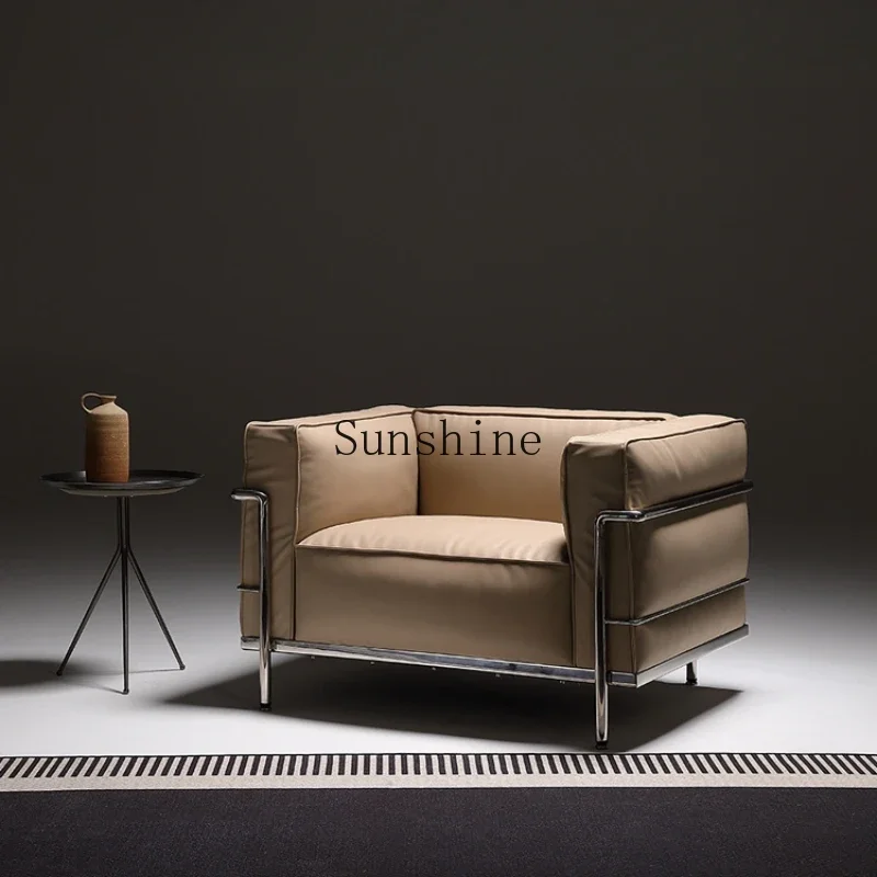 Large and small apartment classic single leisure chair stainless steel leather down single sofa  FT