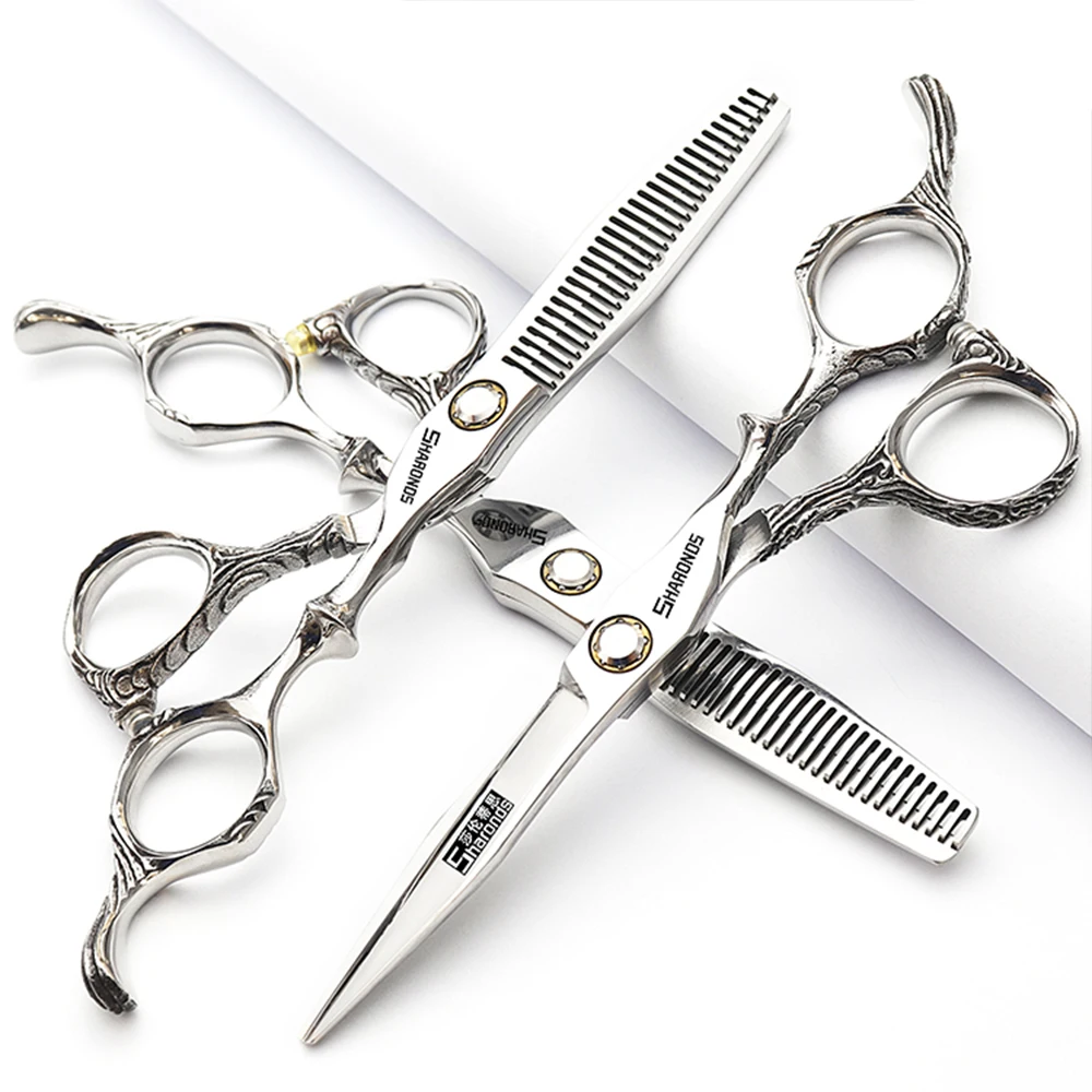 6/7 Inch Professional Barber Scissors Set 440C Japanese Steel Hairdressing Thinning cutting Germany Hair Cutting Tools