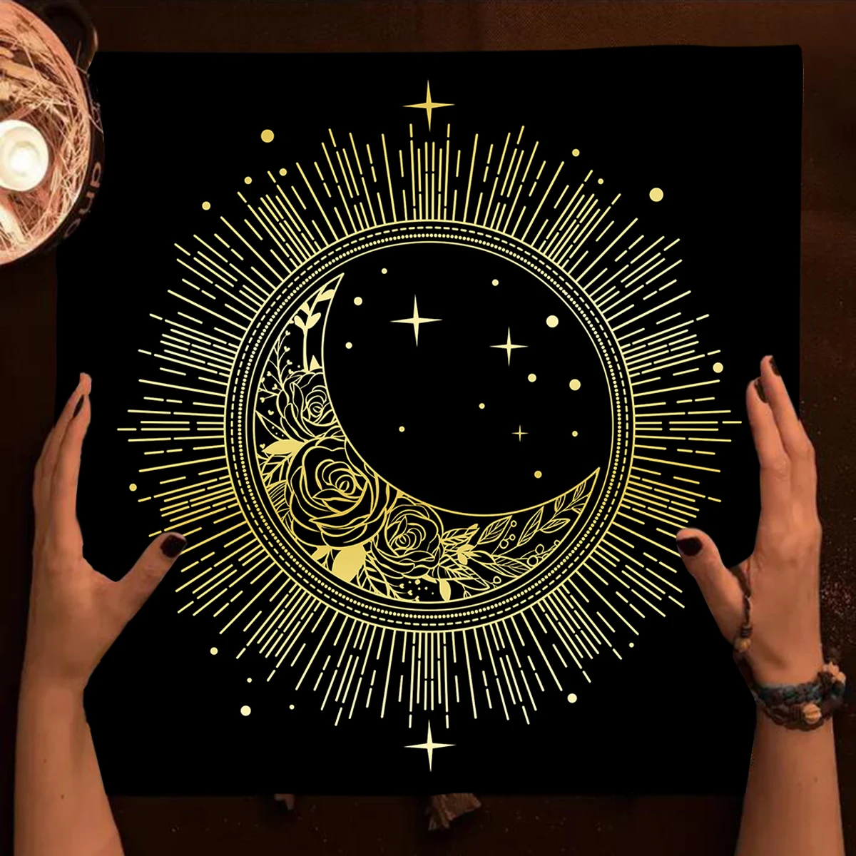 Golden Moon Divination Table Cloth For Tarot Black Altar Cloth Witchcraft Astrology Oracle Cards Pads Witch Home Room Decor