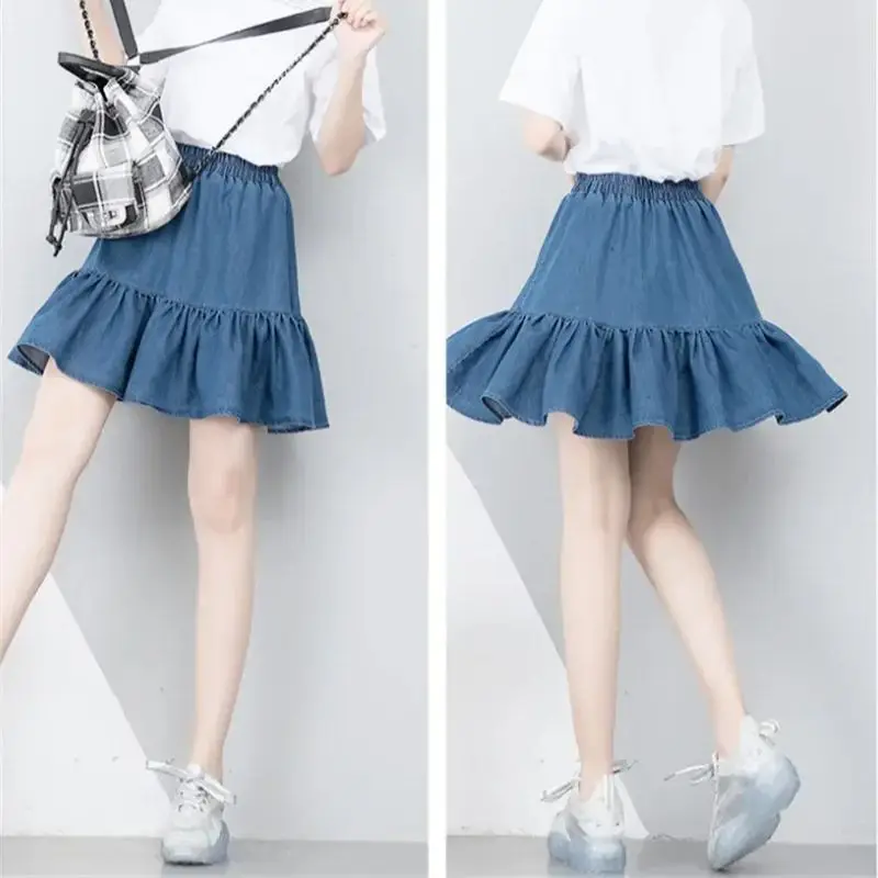 Moda 2026 verano Bohe cintura alta con volantes playa Falda corta de mezclilla Sexy plisada Mini faldas jeans Puff falda ropa de mujer