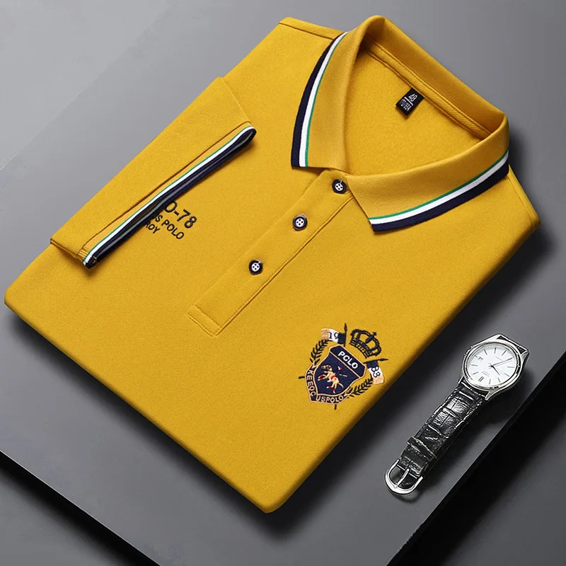 Nieuw Geborduurd Puur Katoenen Ijslolly Katoen Hot Selling Poloshirt Zomer Nieuwe Business Casual Ademend Heren Poloshirt