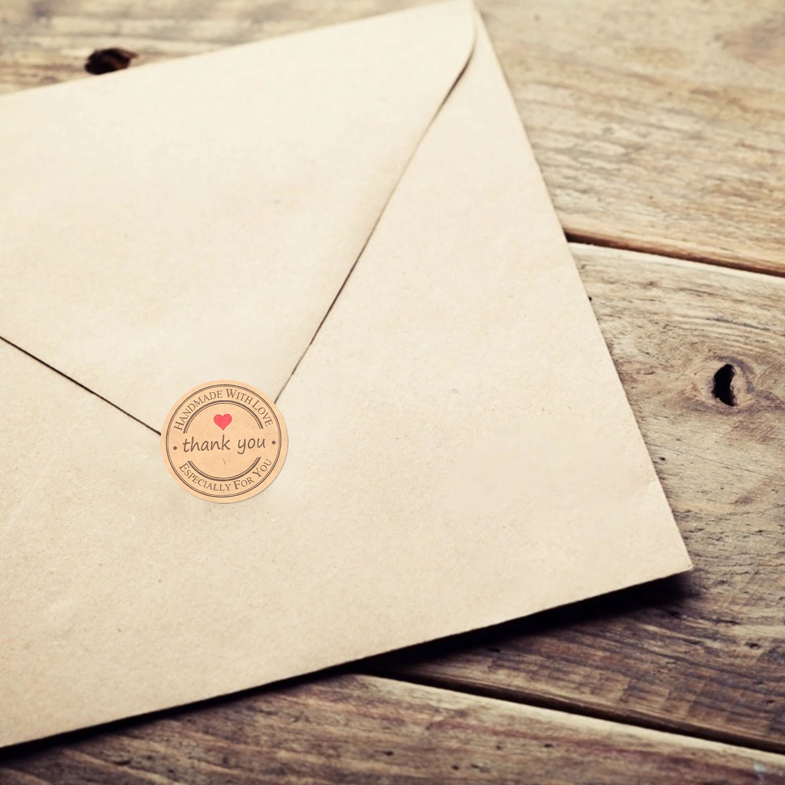 

25 Sheets Self-adhesive Label Stickers Round Thank You Sealing Khaki Kraft Paper