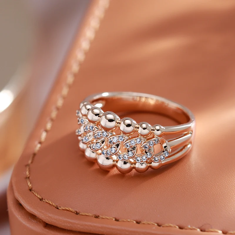 Kinel New 585 Rose Gold Color Big Rings for Women Fashion Natural Zircon Crystal Ball Ring Modern Wedding Party Daily Jewelry