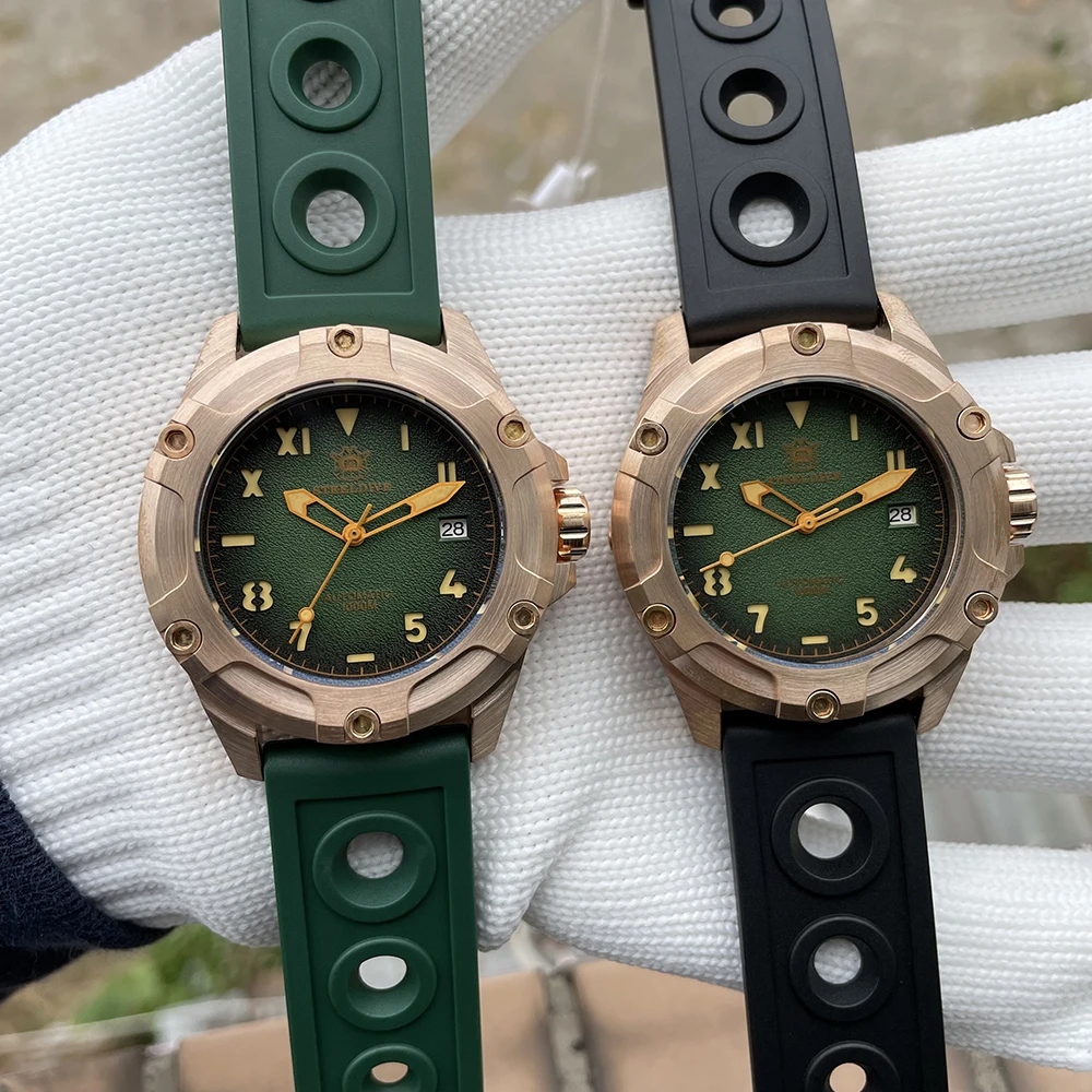 Bronze Watch 1000M 100Bar Waterproof SD1943S Automatic Mechanical Wristwatch STEELDIVE New strap Green Dial Dive Watch For Men