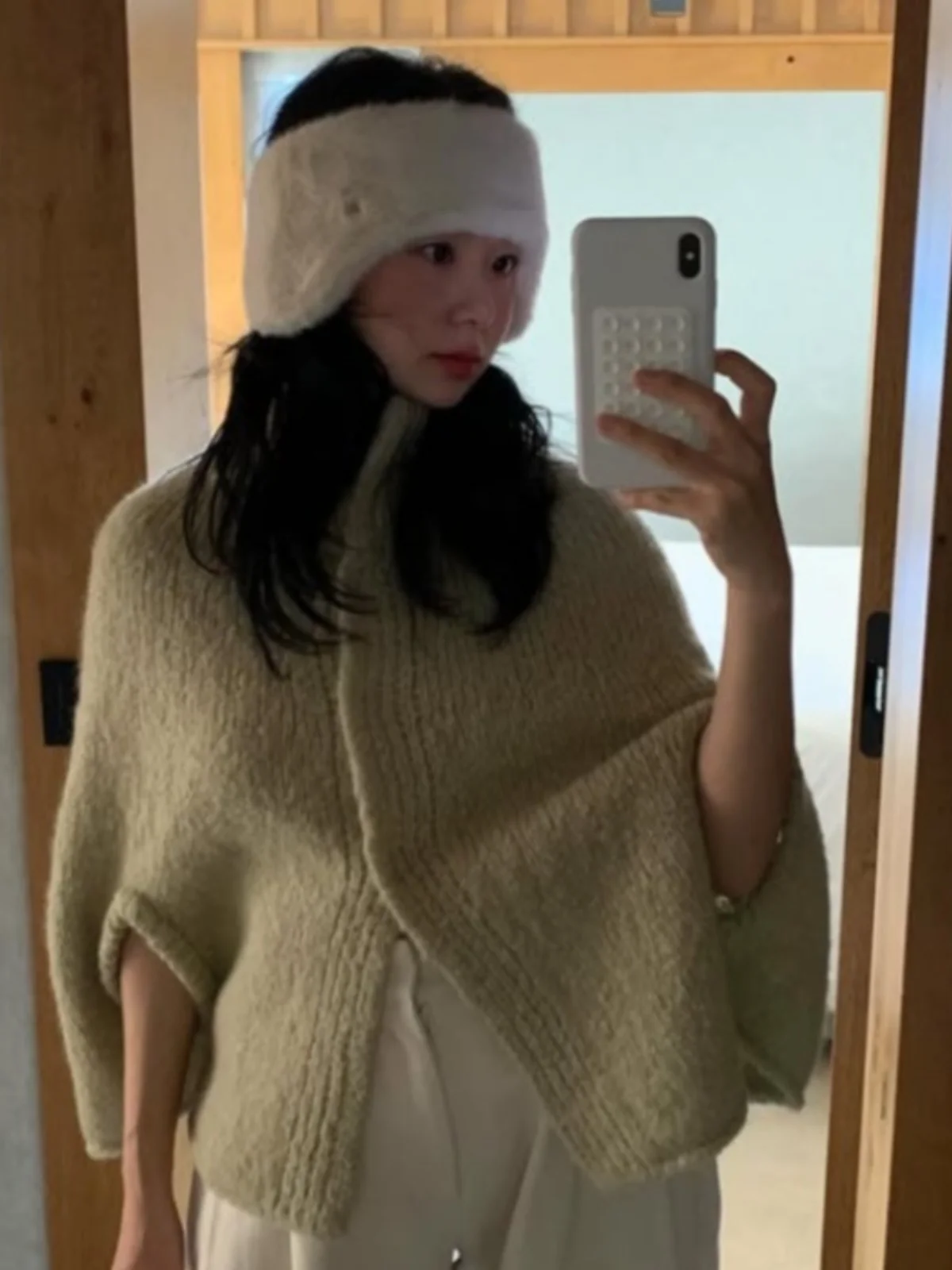 Blue Stand Collar Cowl Neck Wrap Casual Chic Sweater Coat Women\'s Fashion Spring Autumn Warmth Flattering Length Batwing Sleeve