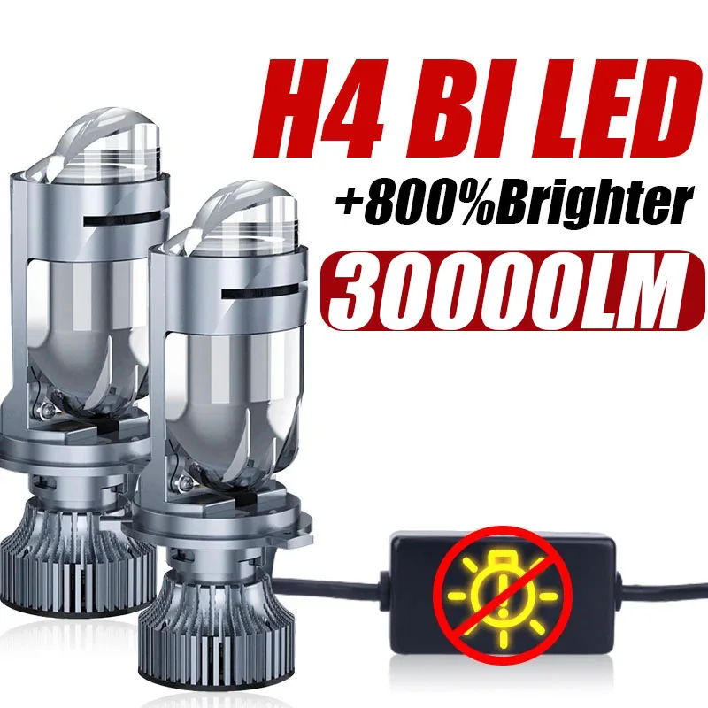 H4 LED Projector Mini Lens Auto Bi LED Headlight Bulb Kit Conversion High Beam Low Beam 30000LM 6000K Turbo Fan Car Light Lamps