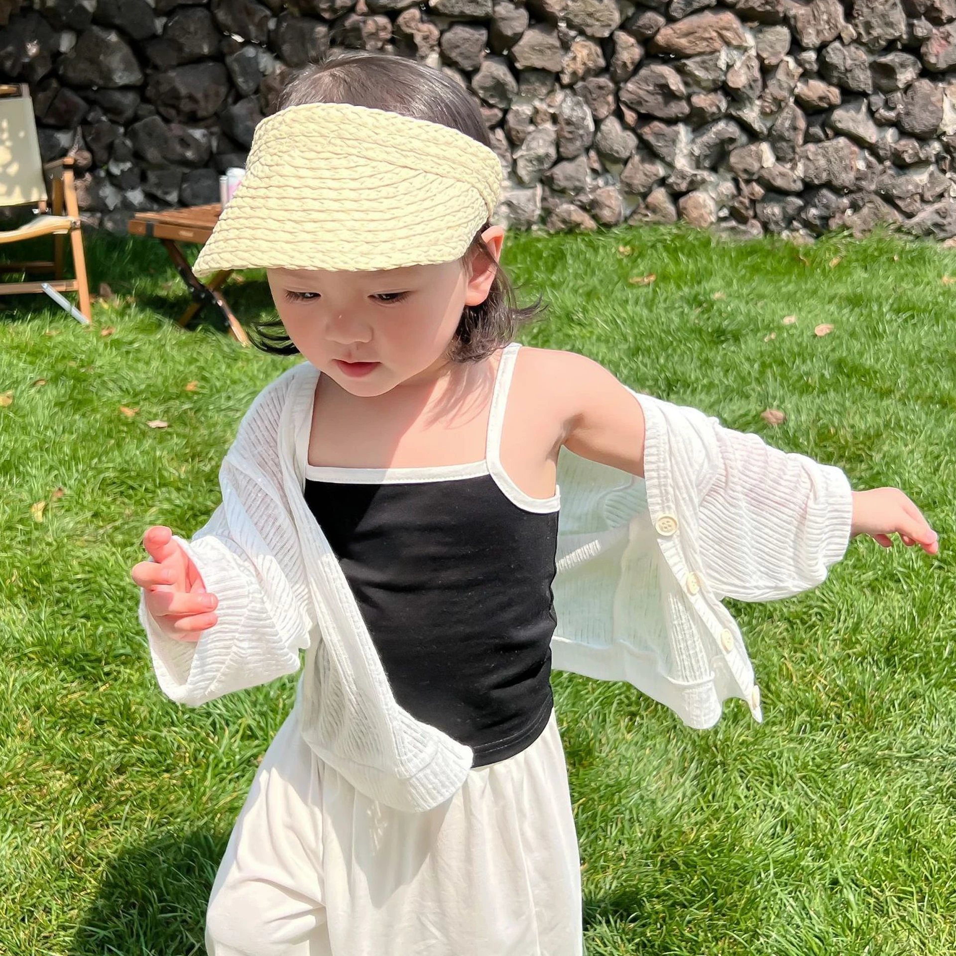 Abrigo fino de verano para niña, camisa de protección solar transpirable, cárdigan con cuello en V, Top coreano, ropa de aire acondicionado para