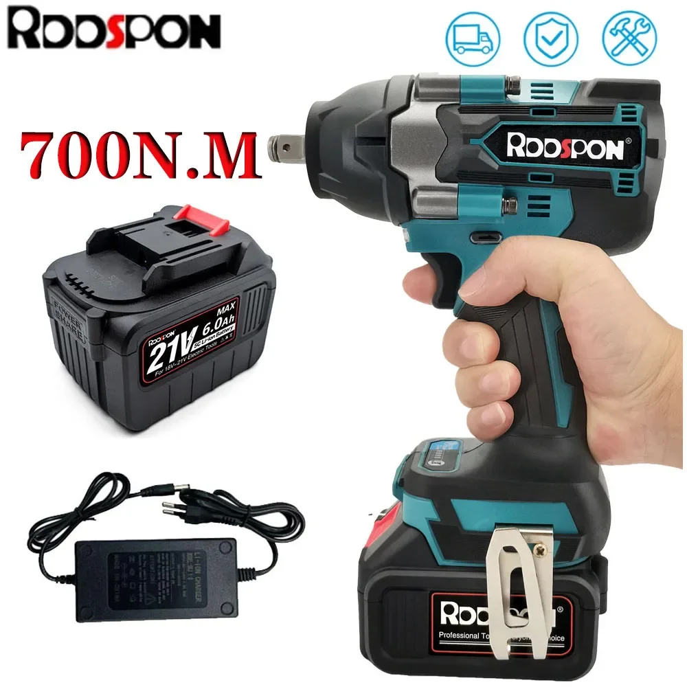 

Brushless Electric Impact Wrench 700N.M 21V Cordless 1/2Inch Power Tools 6.0Amh Li Battery LED Light Adapt To Makita Battery