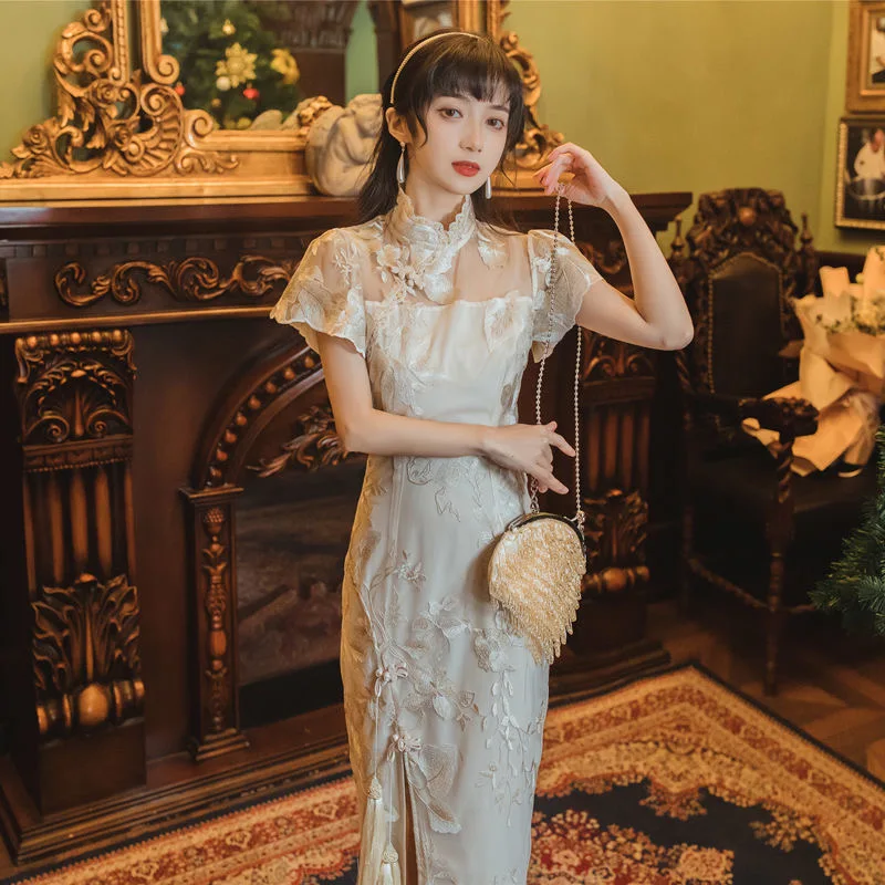 Cheongsam hafty chińskie sukienki młode dziewczyny ubierają Qipao nowoczesne wesele Party kobiety Cheongsams Sexy sukienka eleganckie lato 2022