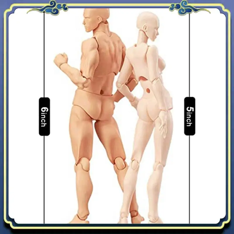 Portable 2X Body Doll, Artists Manikin Blockhead Jointed Mannequin Drawing Figures Male+Female Set (Skin Color)