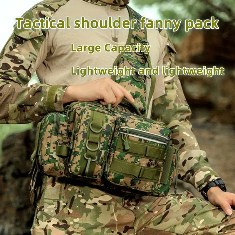 Tactical Pouch Fishing Tackle Backpack Gear Storage Bag Fanny Pack for Men  with Rod Holder Sling Shoulder Bag Survival Kit