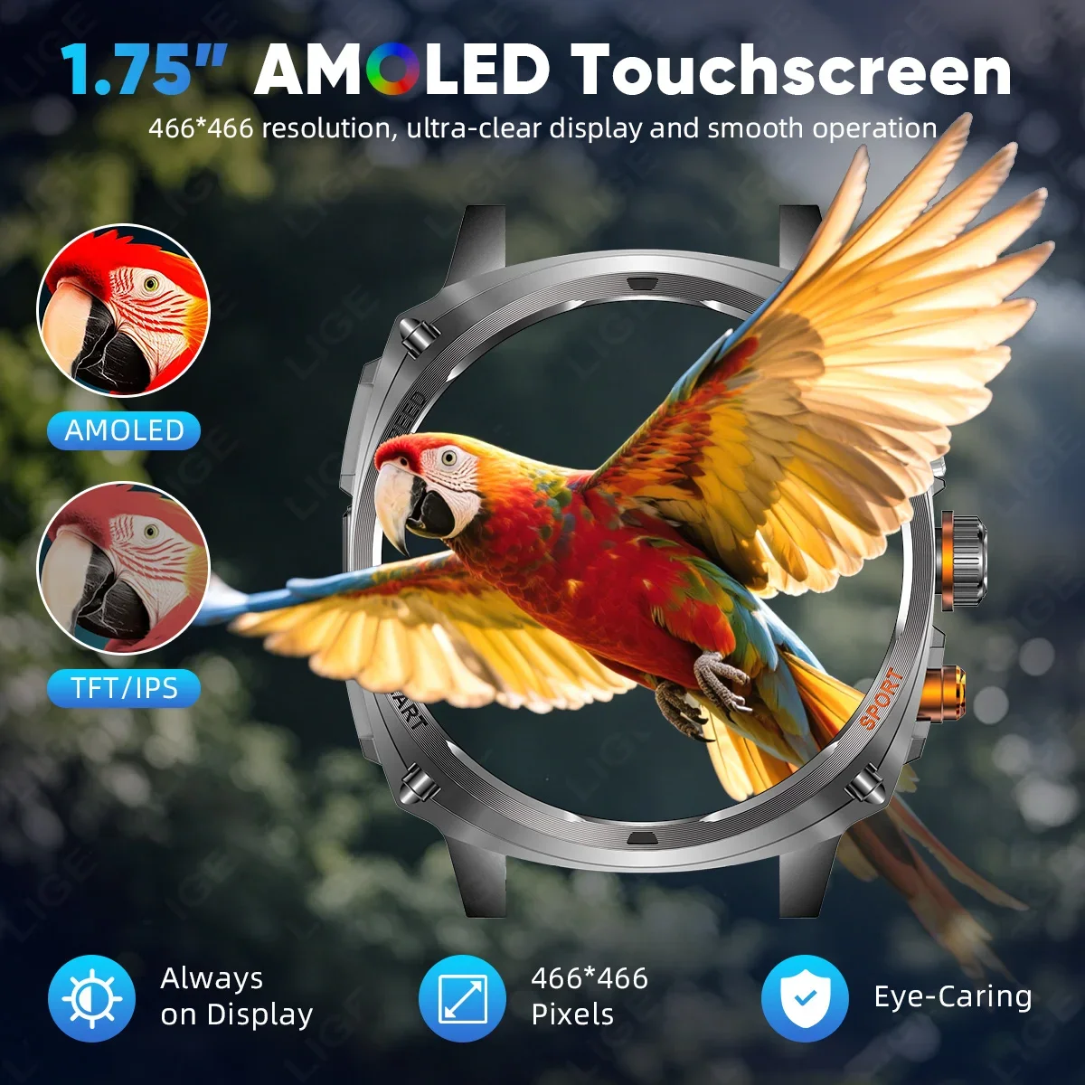 LIGE LED Smart Watch Schermo da 1.75 pollici Chiamata Bluetooth Uomo 800mAh Batteria Impermeabile Sport all'aria aperta Nuovo Smartwatch per Android IOS