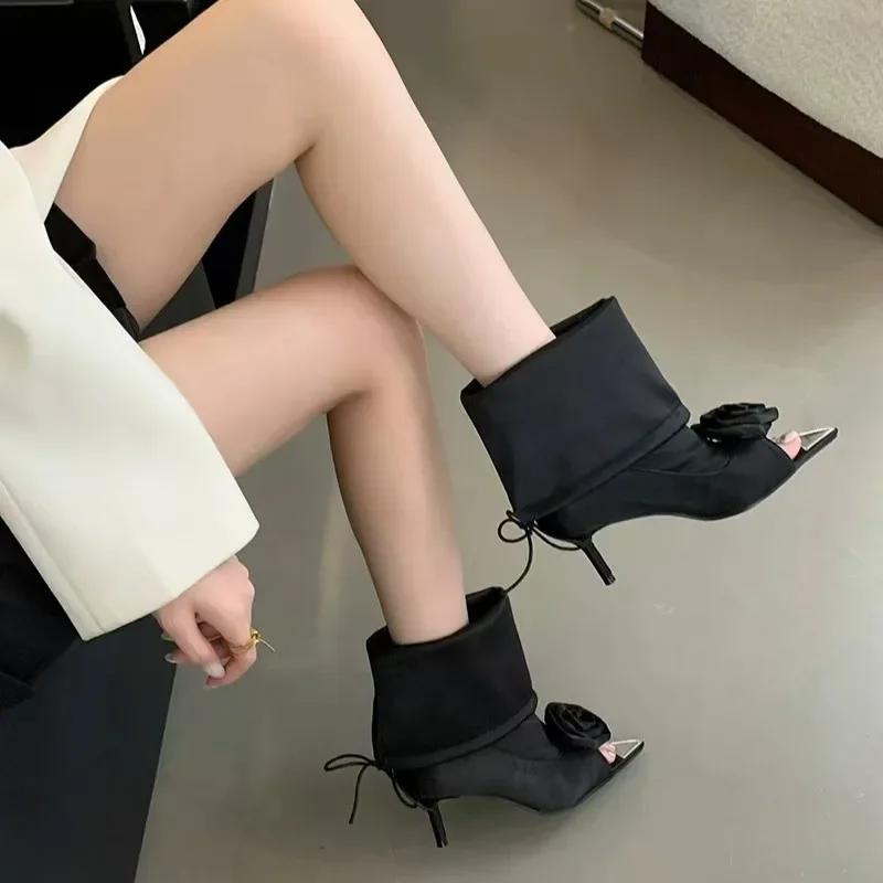 

Summer Women's Denim High Heels Boots, Sexy Pointed Toe Fashion Peep Toe High Heels, 2024 Designer Brand Women's Hot Sales Boots