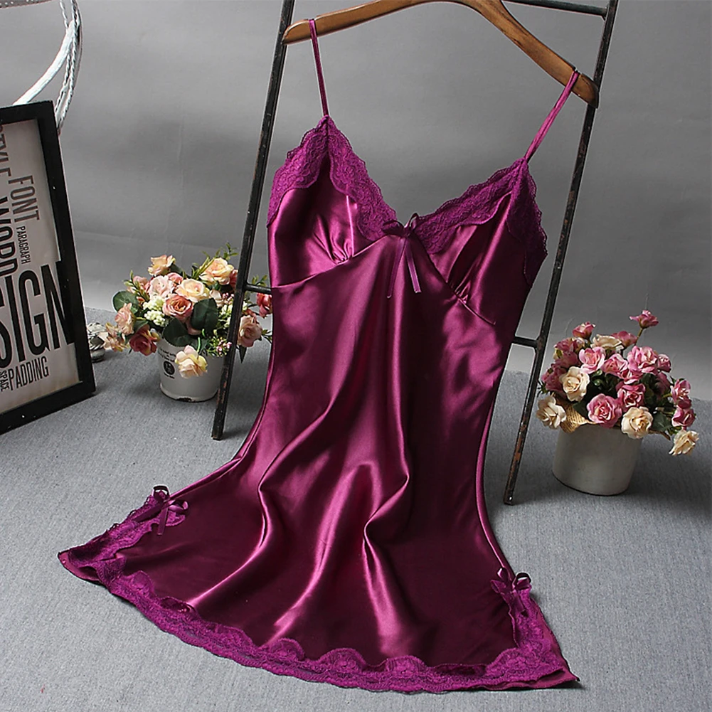 

Ladies Sexy Satin Soft Nightgown Lace Lingerie Ladies Secret Costume Nightwear New Dresses Ladies Wrap Dress Nightgown Sexy Ling