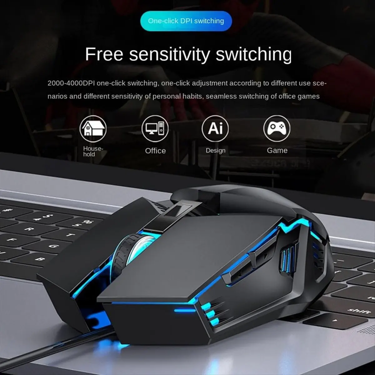 Wired Gaming Mouse 6 Keys USB Braided Rope 4 Speed for PC Laptop Hot Sale in Stock