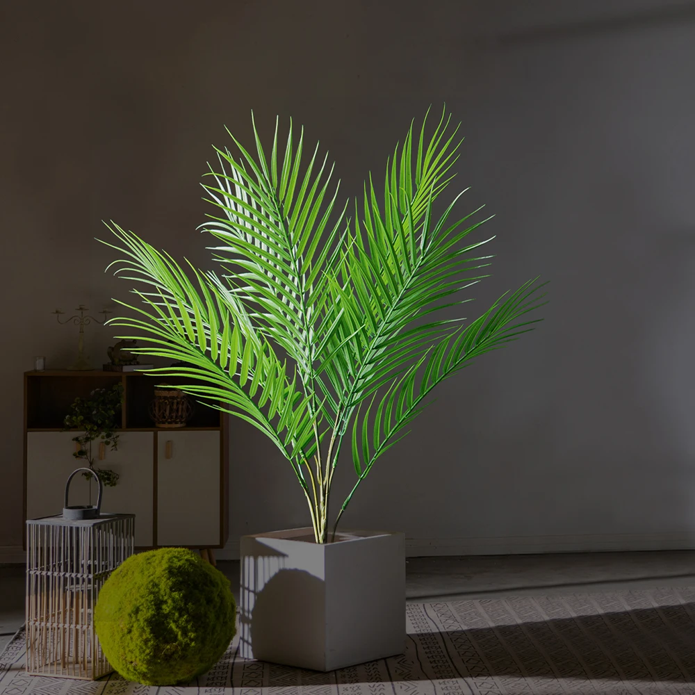 50-120cm große künstliche tropische Pflanze gefälschte Palmblätter Kunststoff grüner Kokosnuss baum Zweig für Büro Hotel Hausgarten Dekor – Detail 18