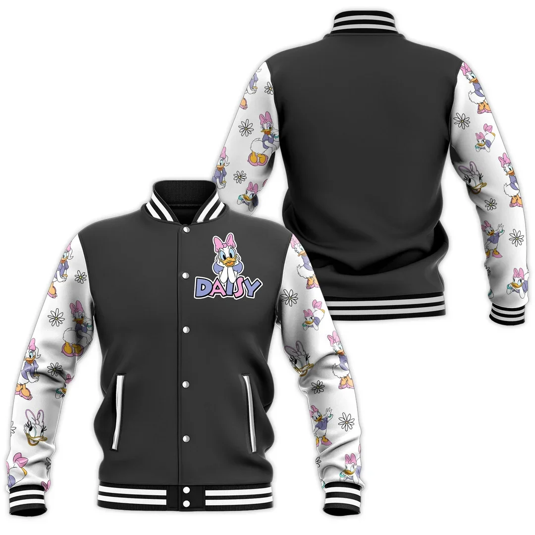 Disney Daisy Duck Baseball Jacket MenWomen Disney Casual Sweatshirt Hip Hop Harajuku Jacket Streetwear Loose Varsity Coat Hoodie