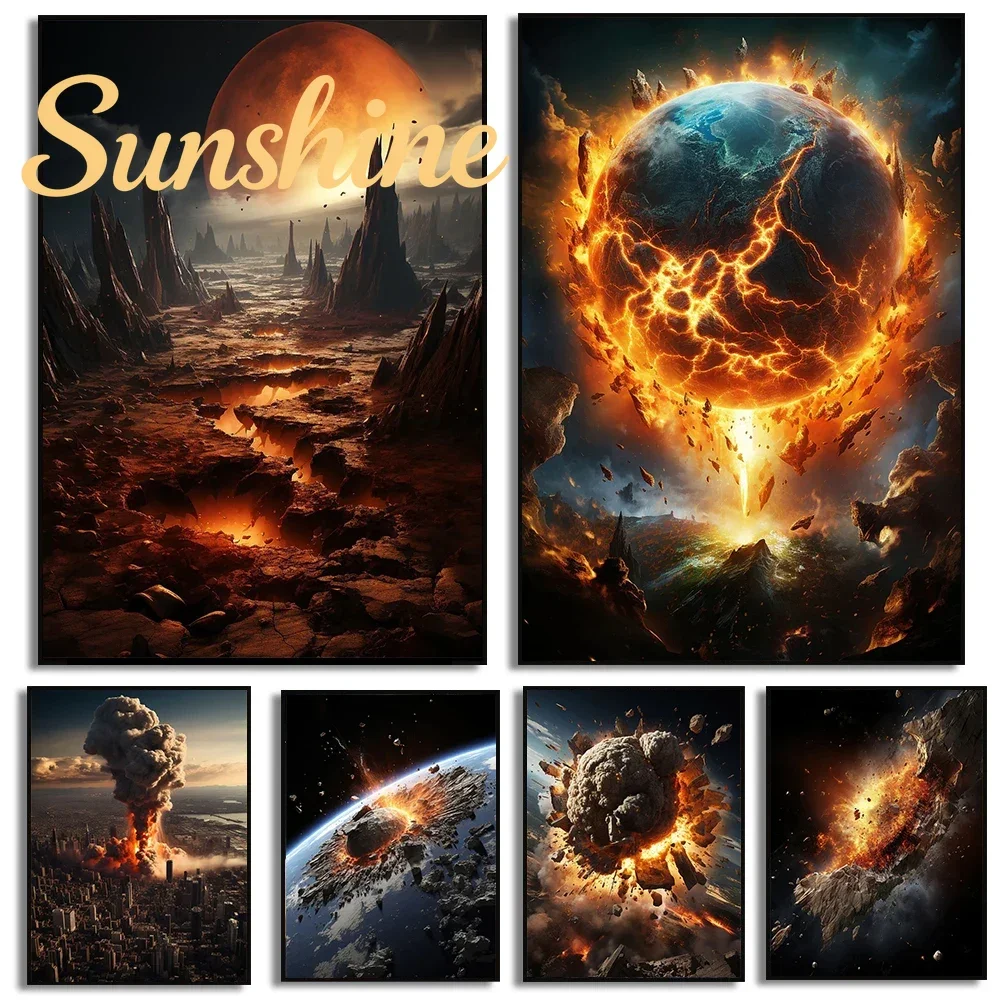 (No frame)Cosmic Explosion Science Fiction Scene Posters The  End of the World Prints Canvas Painting Wall Art Pictures Home