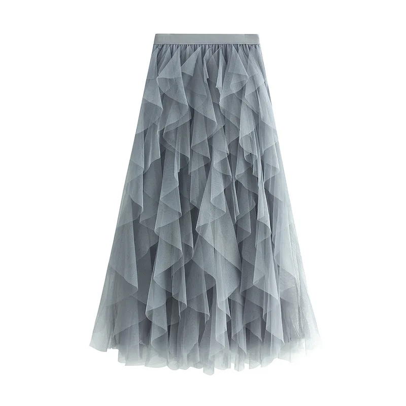 Women's Korean Wave Irregular Layered Cake Skirt, Fluffy Half Skirt, High Waist, A-line Fairy Long Dress