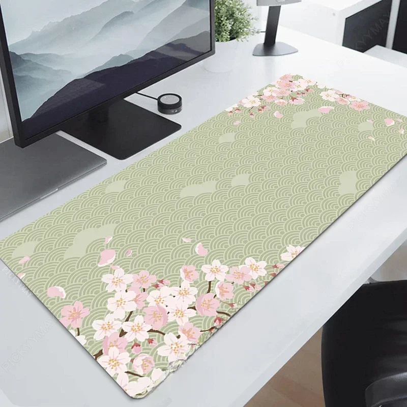 Large Green MousePad Sakura Computer Mousepads Gaming Mousemats 400x900mm Keyboard Mat XXL Gamer Aesthetic Desk Extended Mats