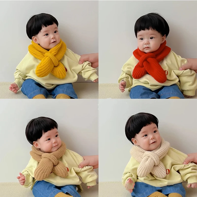 Winter Warm Kids Sweater Scarf 1-5year Boys Girls Soild Color Knitted Scarfs Korean Baby Neck Cover Children Woolen Neckerchief