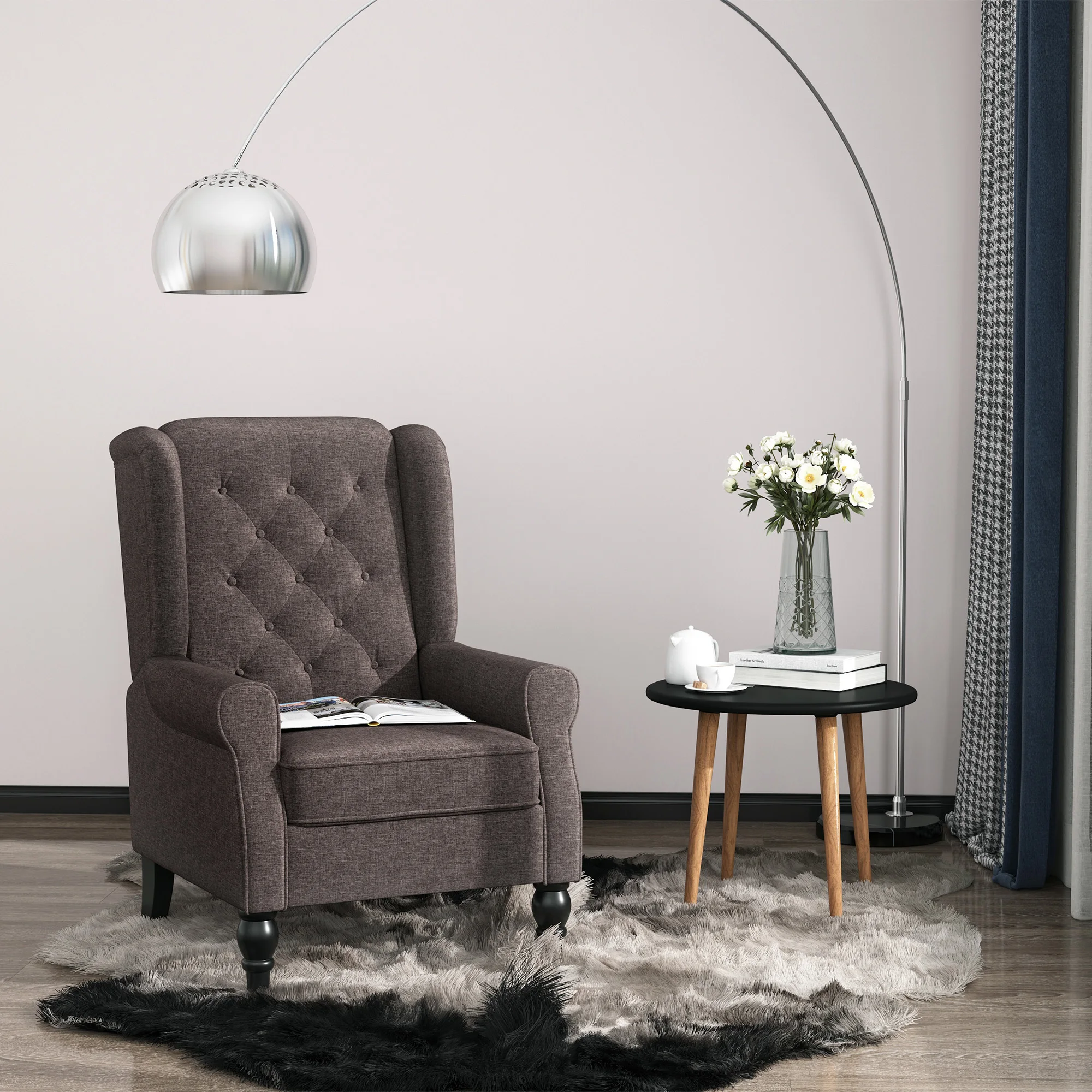 Homcom Accent Chair Button-Tufted Armchair with Wingback Round Arms Dark Brown