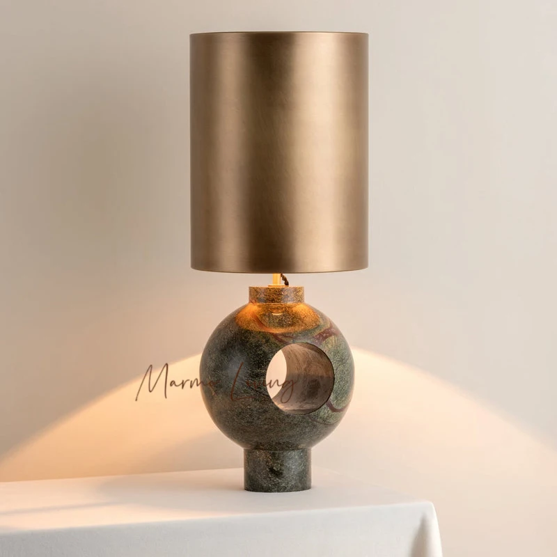 

Medieval quiet style natural marble table lamp villa home decoration living room study bedroom bedside table lamp