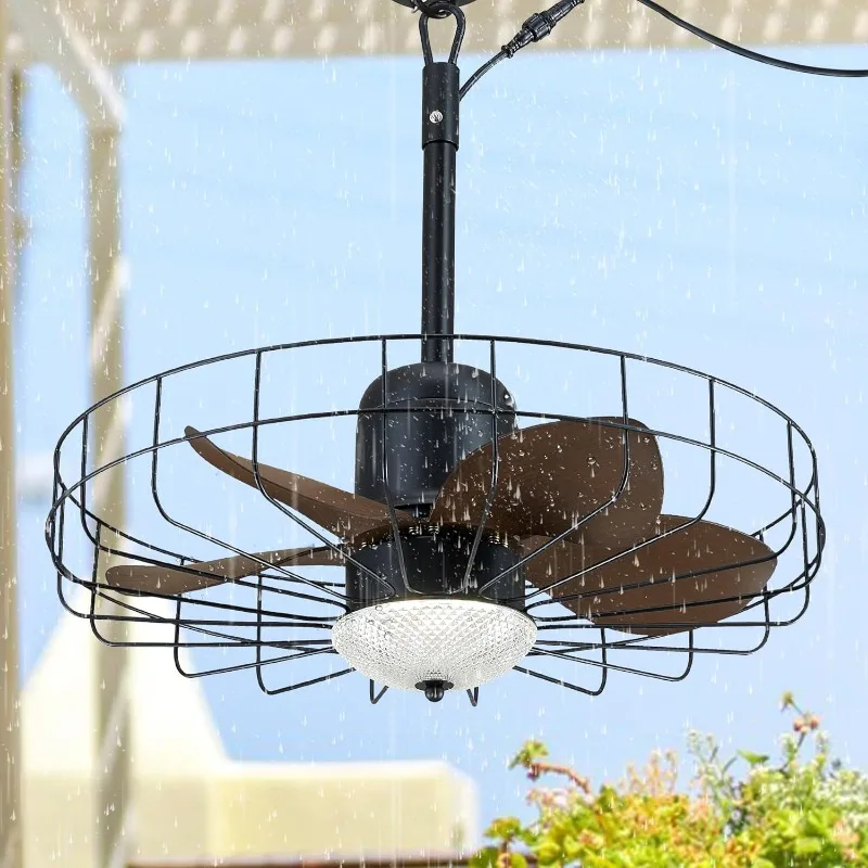 

23" Outdoor Gazebo Fan with Dimmable Light and Memory Remote, Plug-In Wet Rated Outdoor Ceiling Fan, Outdoor Hanging Fan