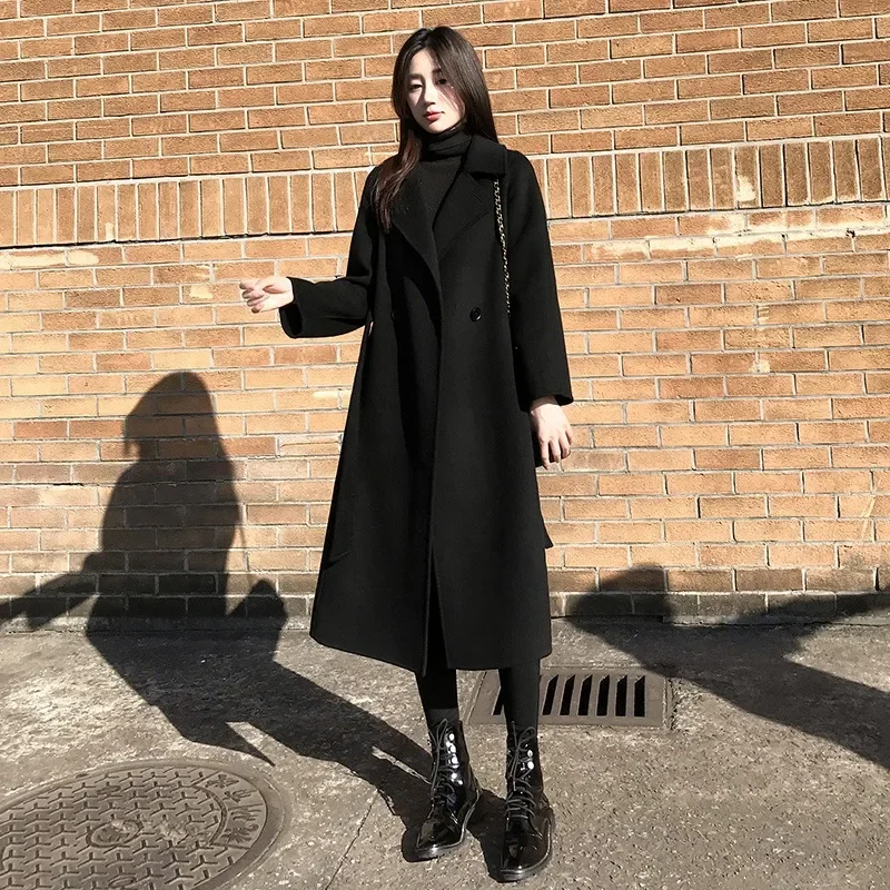 Double-sided wool jacket medium and long slim and thin 2024 autumn new high-end over-the-knee high-end woolen coat women