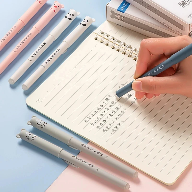

1-4pcs Animals Panda Erasable Gel Pen 0.5mm Blue Black Erasable Pen Refills Rods Washable Handle School Supplies Stationery