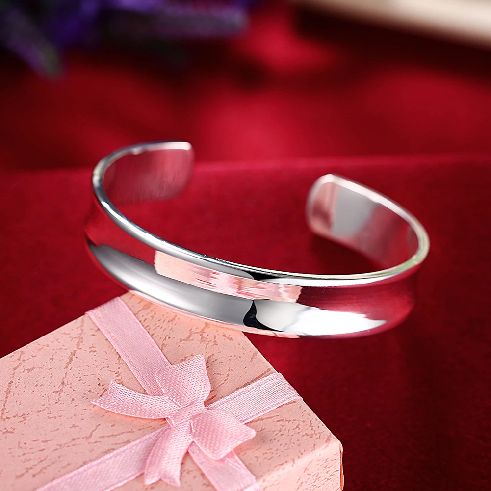 

925 Sterling Silver Cuff Bangle For Women Lady Wedding Party Fashion Jewelry Cute Nice Gift Circular Open Bracelet