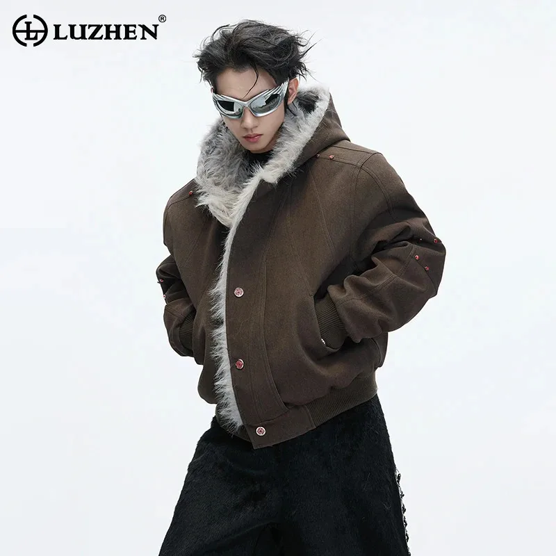 

LUZHEN 2025 зимнее новое оригинальное утепленное теплое стеганое пальто с подкладкой из искусственного меха, мужская стильная красивая куртка-парка высокого качества JY5751