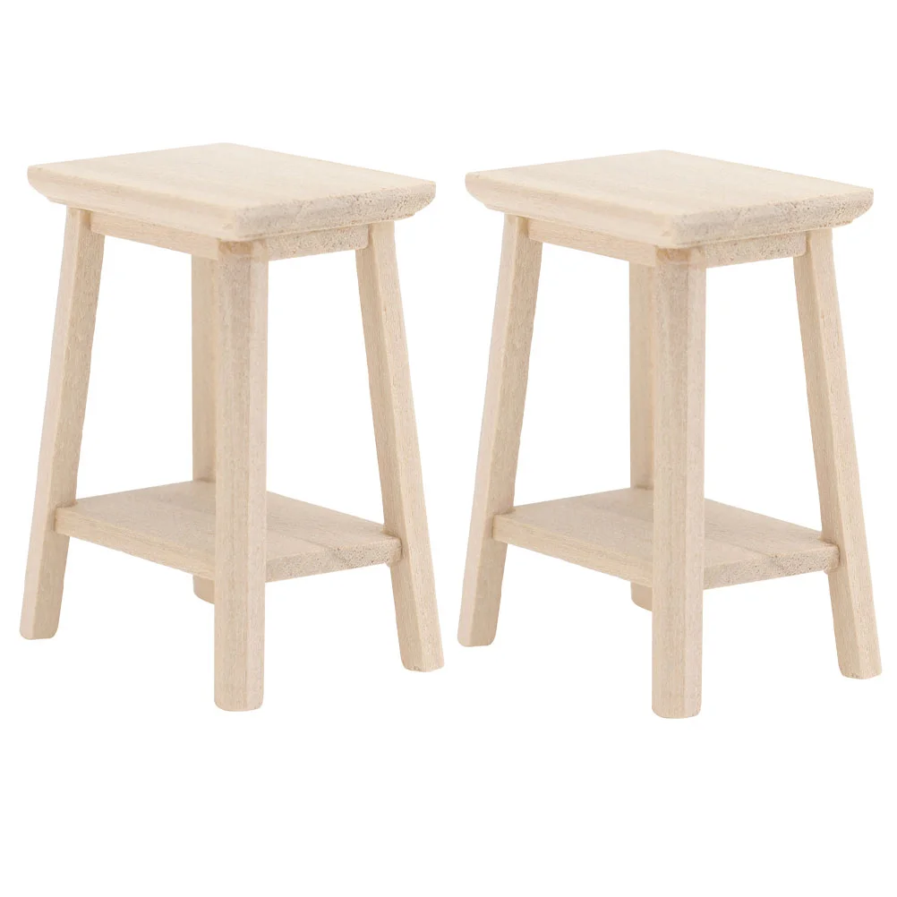 2 Pcs Dollhouse Stool Mini Wooden Miniature Model Decors Dinging Round Toy Furniture