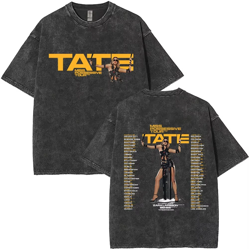 Tate Mcrae Album So Close To What Miss Possessive 2026 World Tour Washed T Shirts Men Women Fashion Vintage Oversized T-shirt