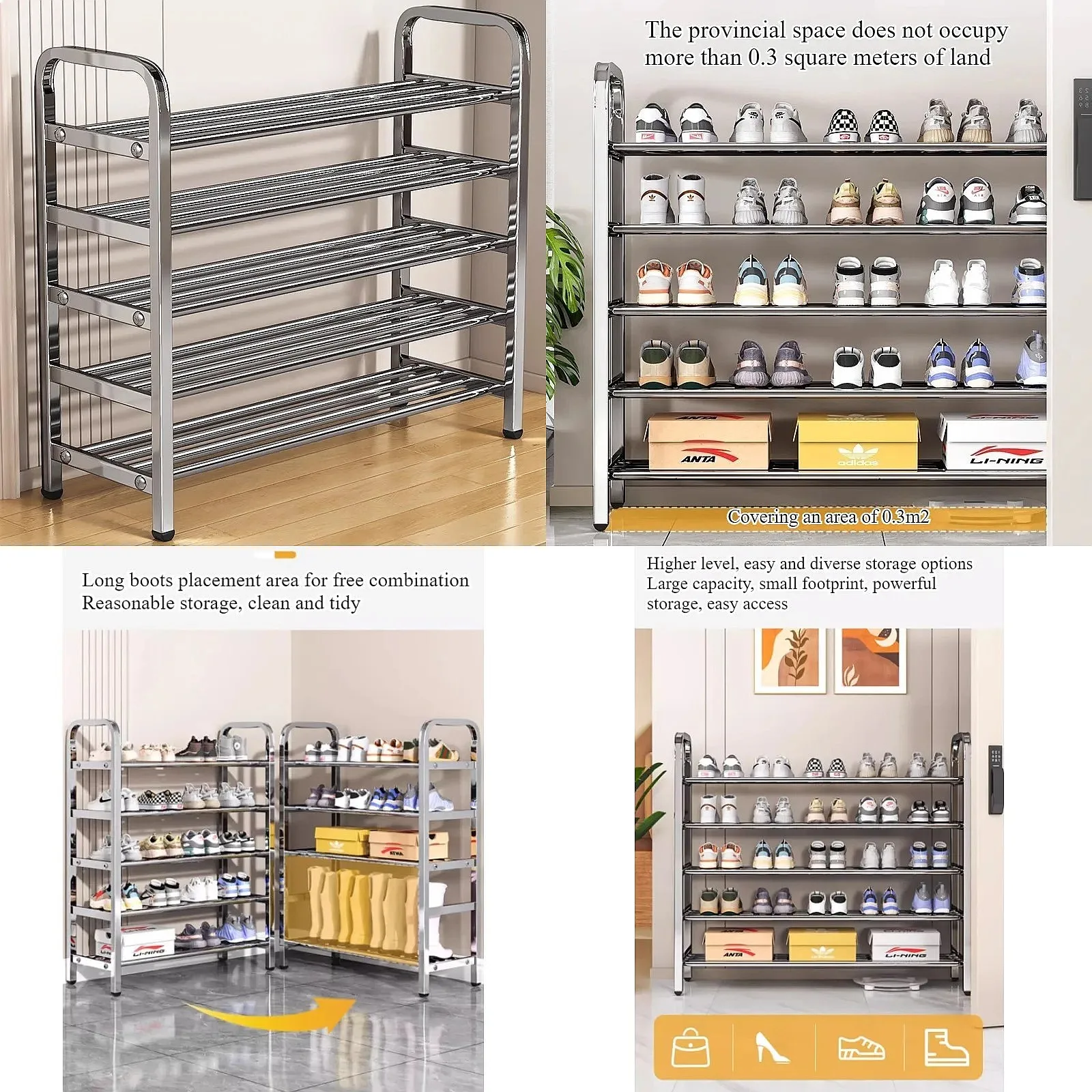 Stainless steel simple shoe rackmulti-layer household entrance saves space storage shoe cabinet dormitory rental house shoe rack