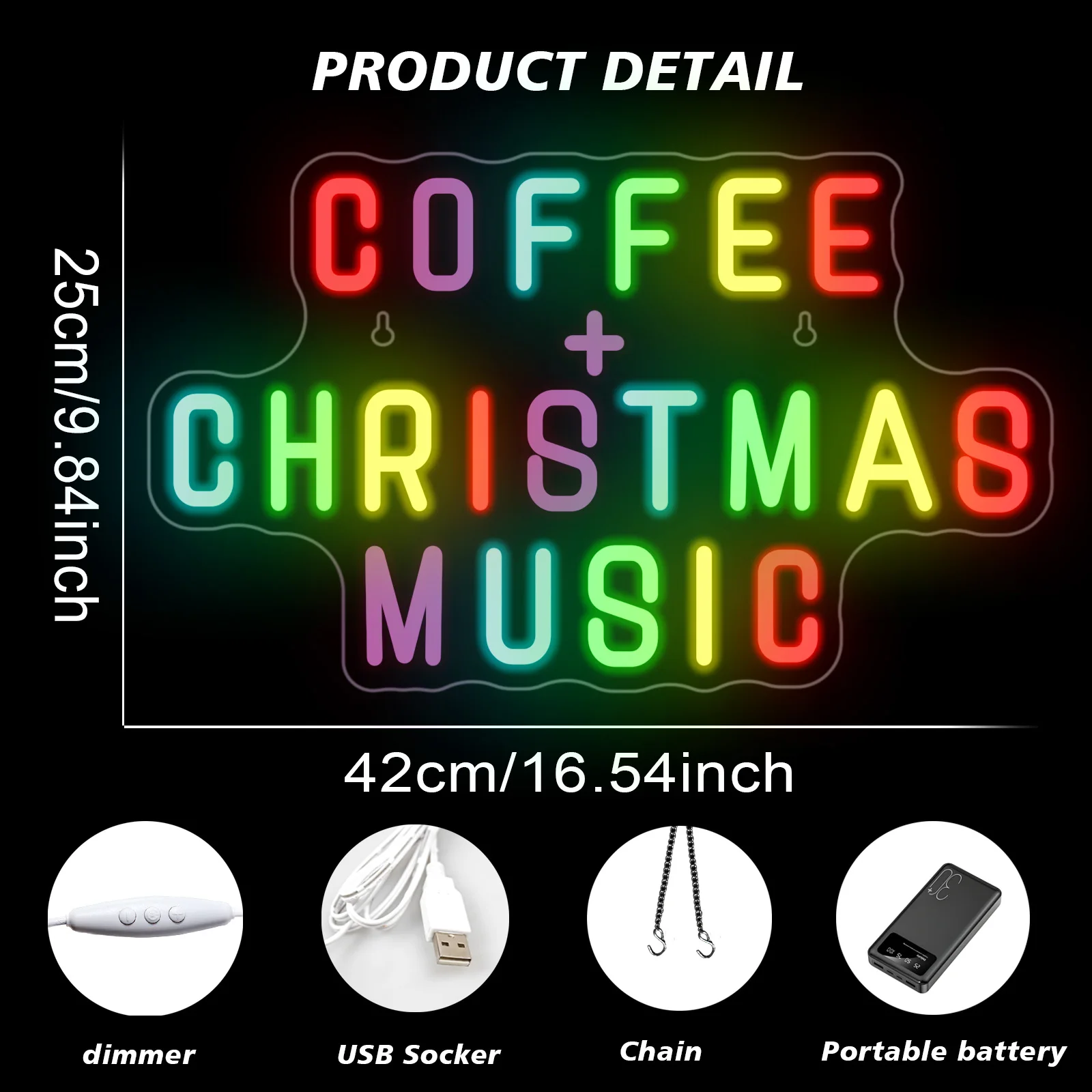 Coffee Christmas Music Neon Sign Led Letter Light Colorful Coffee Shop Christmas Sign Party Logo For Restaurant Glowing Lamp