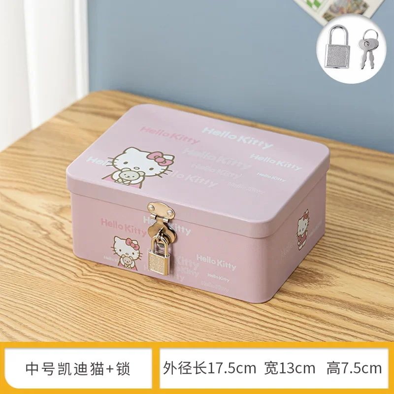 

Sanrio Kawaii Hello Kitty Lockable Desktop Storage Box My Melody Cinnamoroll Anime Cartoon Household Password Lock Tinplate Box