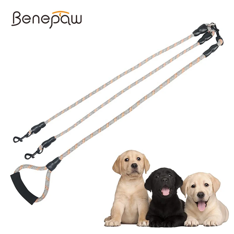 Benepaw schwere doppelte Hunde leine reflektierende bequeme gepolsterte Griff zwei Hunde leine 360 Grad Anti-Tangle Triple Pet Führ strick