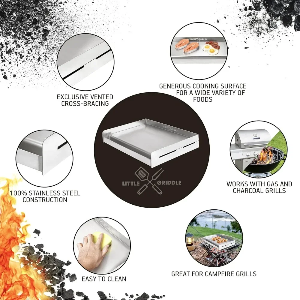 GRIDDLE Sizzle-Q SQ180 100% Stainless Steel Universal Griddle with Even Heating Cross Bracing for Charcoal/Gas Grills